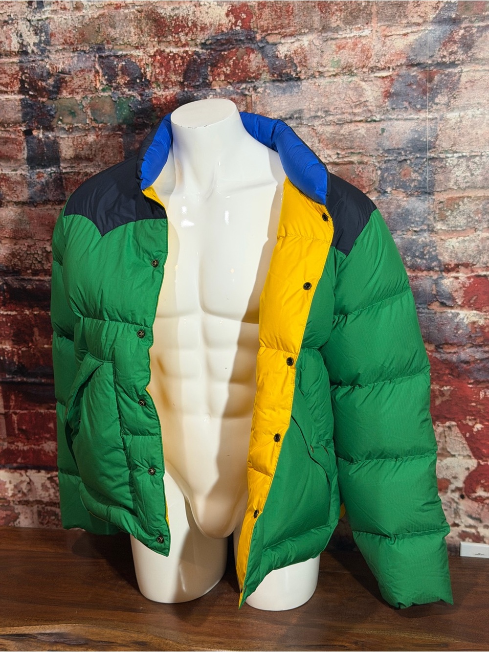 Polo by Ralph Lauren Green and Blue Colorblock Puffer Jacket